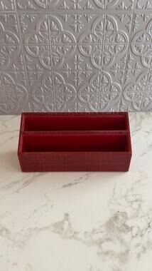 Genuine Leather Red Croc Embossed Desk Organizer Letter Mail Holder Storage